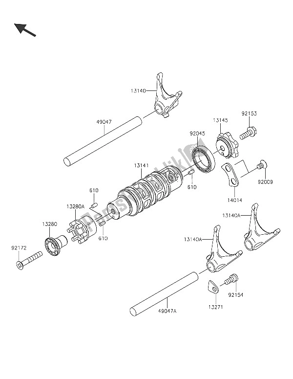 All parts for the Gear Change Drum & Shift Fork(s) of the Kawasaki ER 6F 650 2016