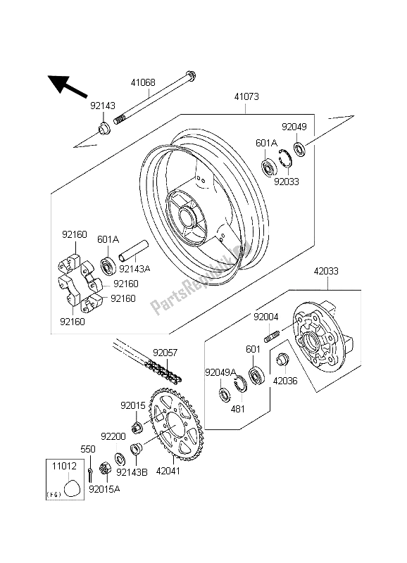 All parts for the Rear Hub of the Kawasaki Ninja ZX 7R 750 1998