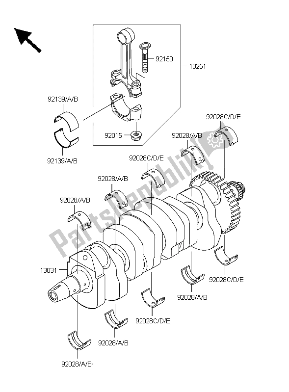 All parts for the Crankshaft of the Kawasaki Z 1000 2006