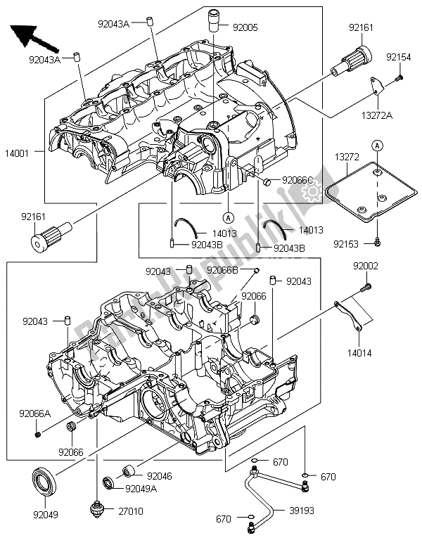 All parts for the Crank Case of the Kawasaki Versys 1000 2012