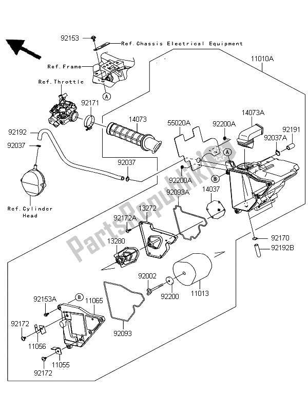 Alle onderdelen voor de Luchtfilter van de Kawasaki D Tracker 125 2012