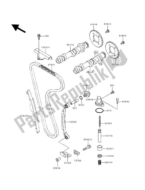 Toutes les pièces pour le Arbre (s) à Cames Et Tendeur du Kawasaki EL 250E 1993