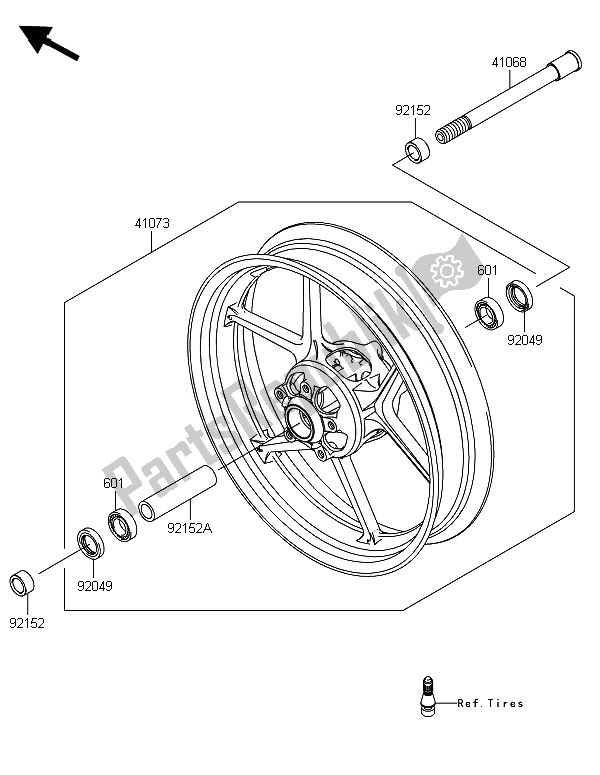 Tutte le parti per il Mozzo Anteriore del Kawasaki ER 6N 650 2014