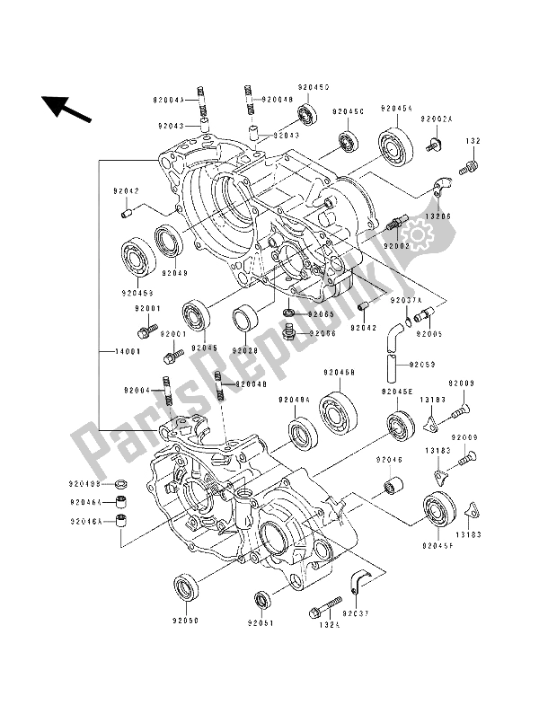 All parts for the Crankcase of the Kawasaki KX 250 1993