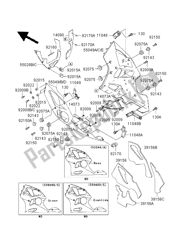 Tutte le parti per il Il Cofano Si Abbassa del Kawasaki Ninja ZX 6R 600 1995