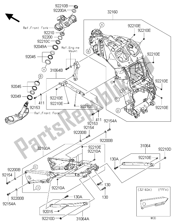 All parts for the Frame of the Kawasaki ZZR 1400 ABS 2015