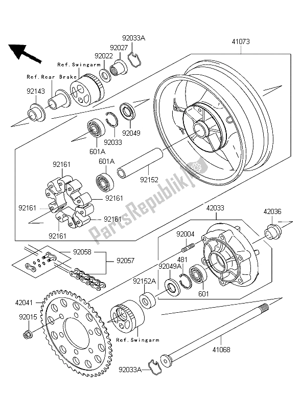 Tutte le parti per il Mozzo Posteriore del Kawasaki ZRX 1200R 2004