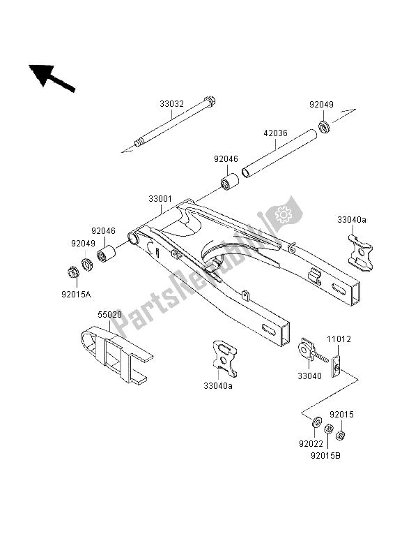 All parts for the Swingarm of the Kawasaki GPZ 500S UK 1996