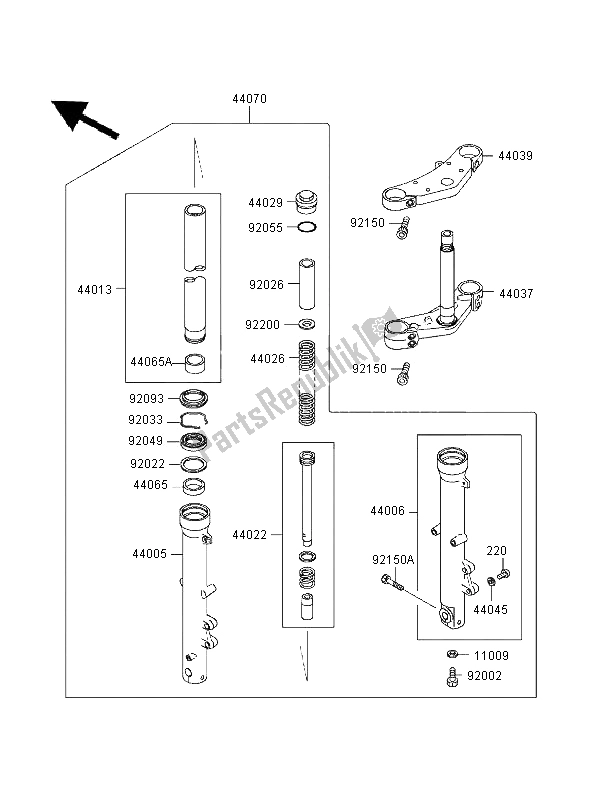 Tutte le parti per il Forcella Anteriore del Kawasaki Zephyr 750 1995
