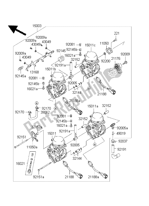 All parts for the Carburetor of the Kawasaki Ninja ZX 6R 600 2001