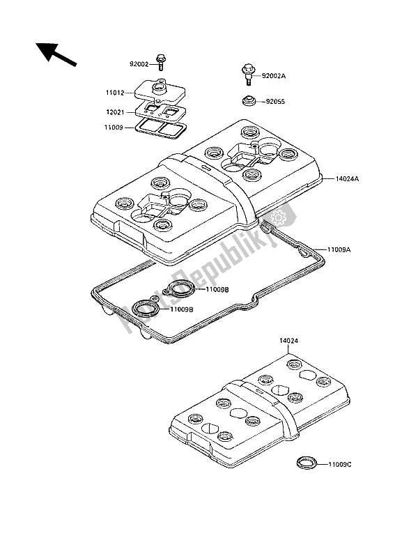 Alle onderdelen voor de Kleppendeksel van de Kawasaki GPX 750R 1987