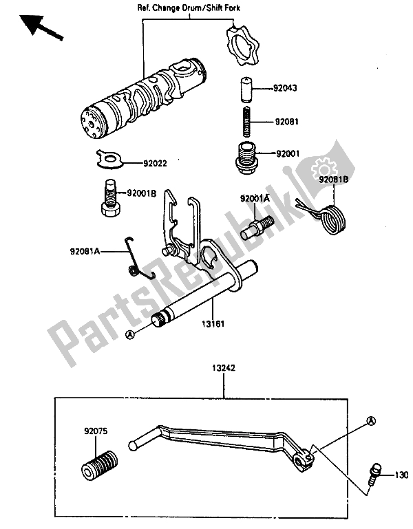 Alle onderdelen voor de Schakelmechanisme van de Kawasaki ZL 600 1986