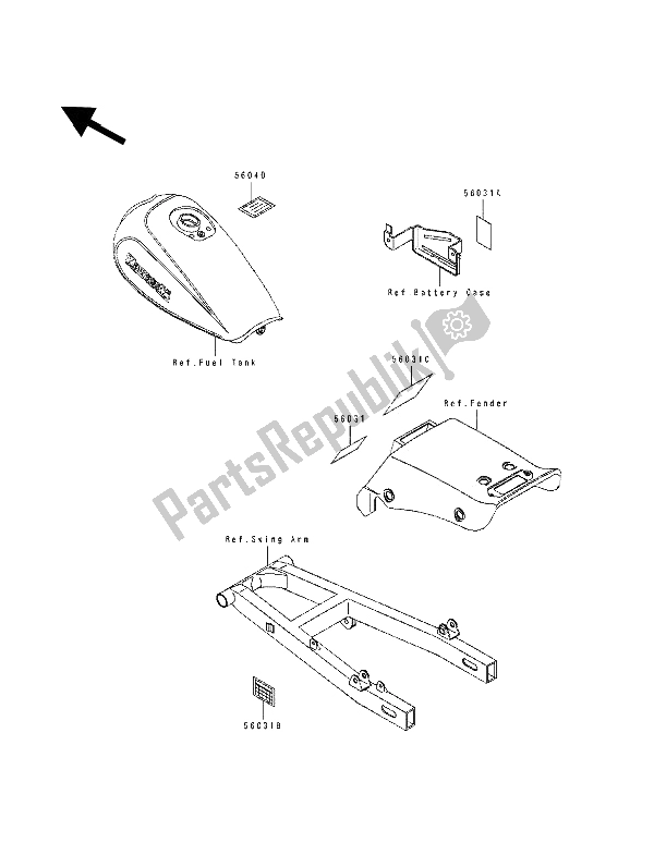 Tutte le parti per il Etichette del Kawasaki EL 250 1990