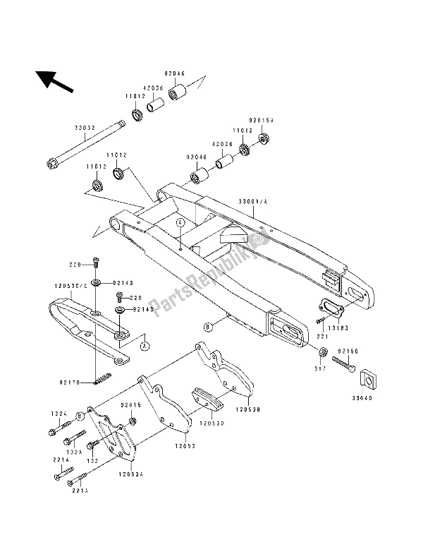 Toutes les pièces pour le Bras Oscillant du Kawasaki KX 250 1991