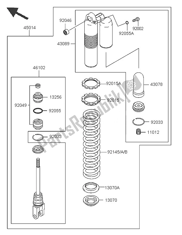 All parts for the Shock Absorber of the Kawasaki KX 125 2005