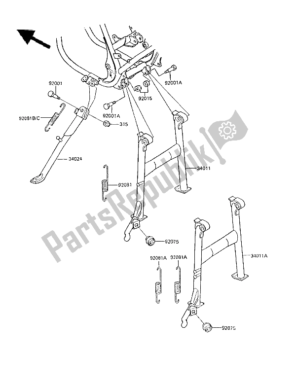 Tutte le parti per il Stand (s) del Kawasaki GPZ 305 Belt Drive 1986