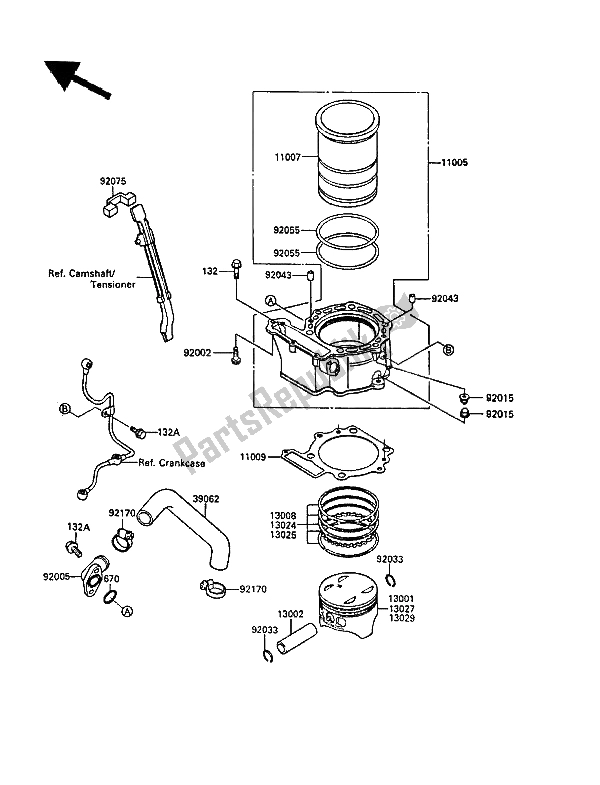 Alle onderdelen voor de Cilinder & Zuiger (s) van de Kawasaki KLR 650 1987