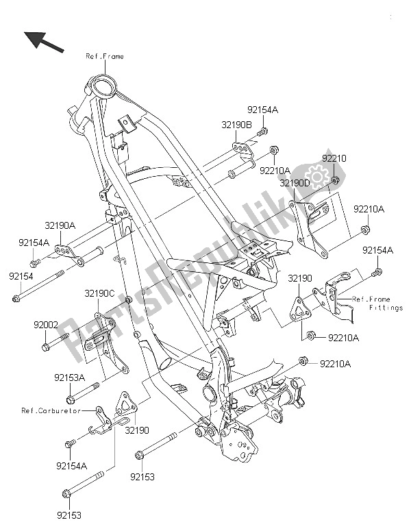 All parts for the Engine Mount of the Kawasaki D Tracker 150 2016