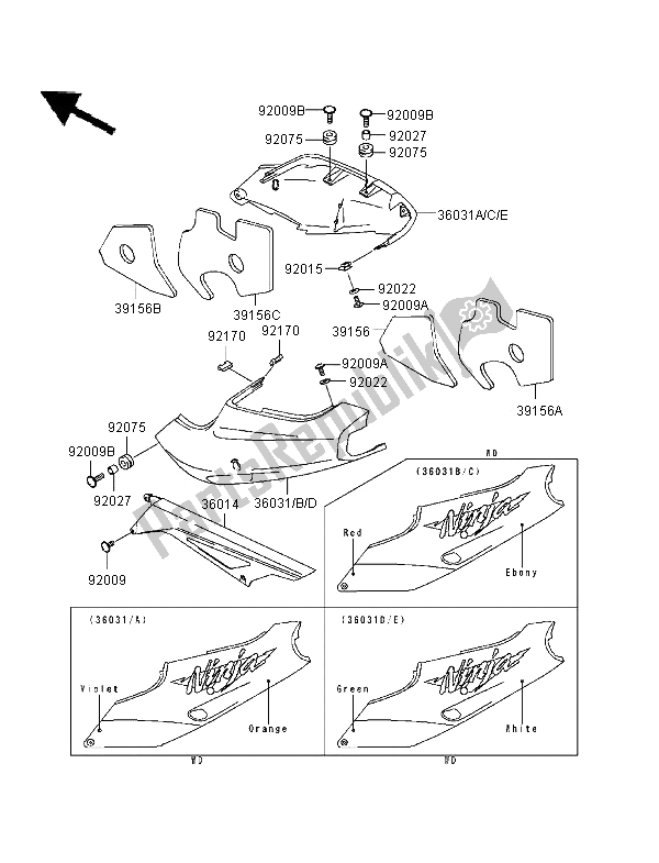 Todas las partes para Cubiertas Laterales Y Cubierta De Cadena de Kawasaki Ninja ZX 9R 900 1996