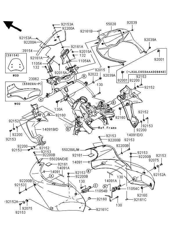 All parts for the Cowling of the Kawasaki Versys 650 2007