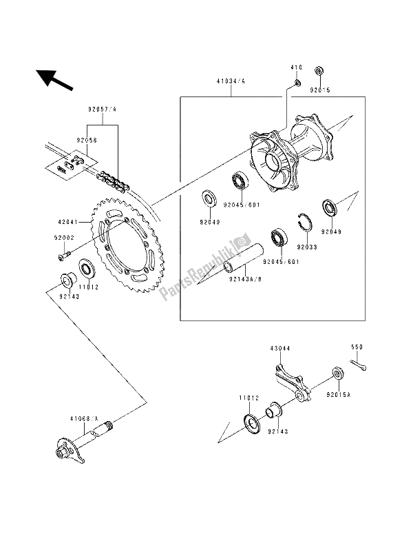 Alle onderdelen voor de Achternaaf van de Kawasaki KDX 125 1991