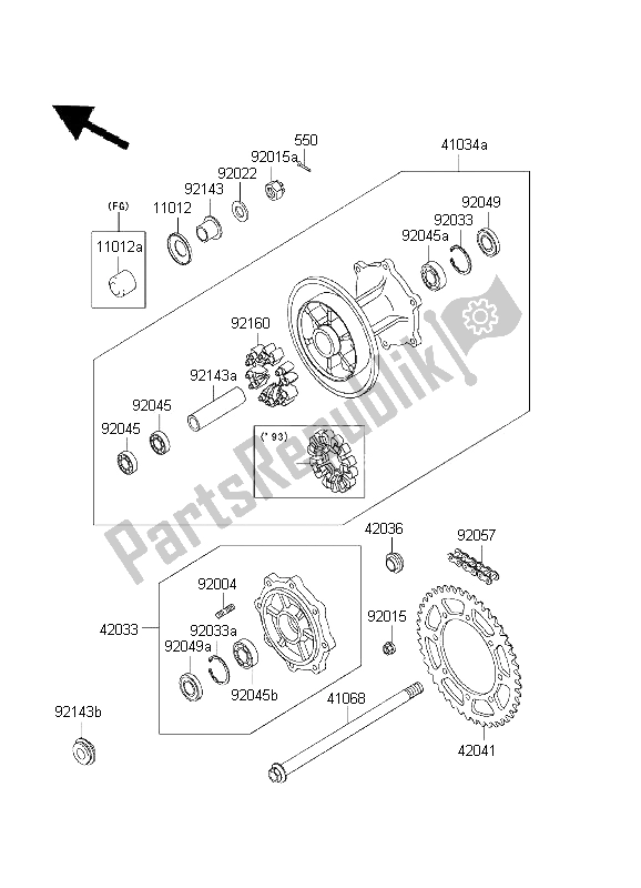 Tutte le parti per il Mozzo Posteriore del Kawasaki KLX 650 1995