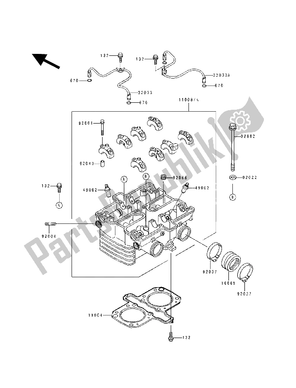 All parts for the Cylinder Head of the Kawasaki KLE 500 1993