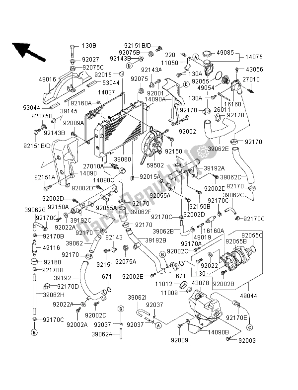 Tutte le parti per il Termosifone del Kawasaki ZRX 1100 1997