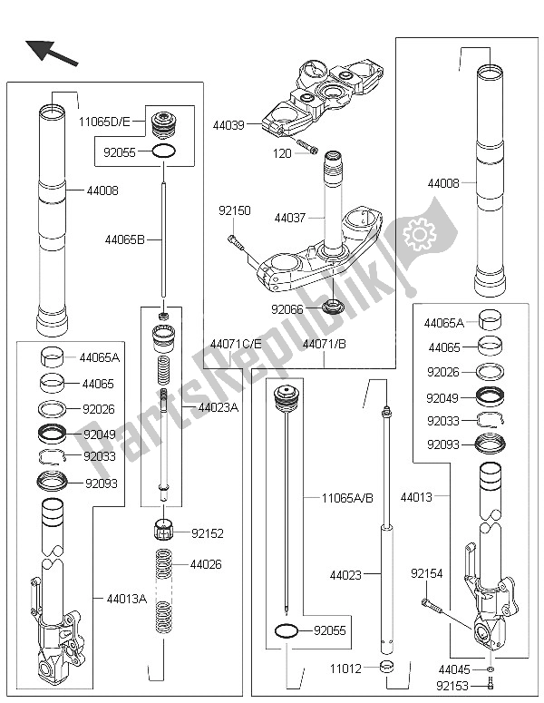 Todas as partes de Garfo Dianteiro do Kawasaki Versys 650 ABS 2016