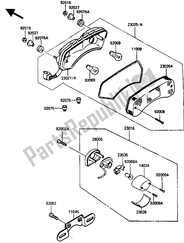 All parts for the Tail Lamp of the Kawasaki ZL 600 1986