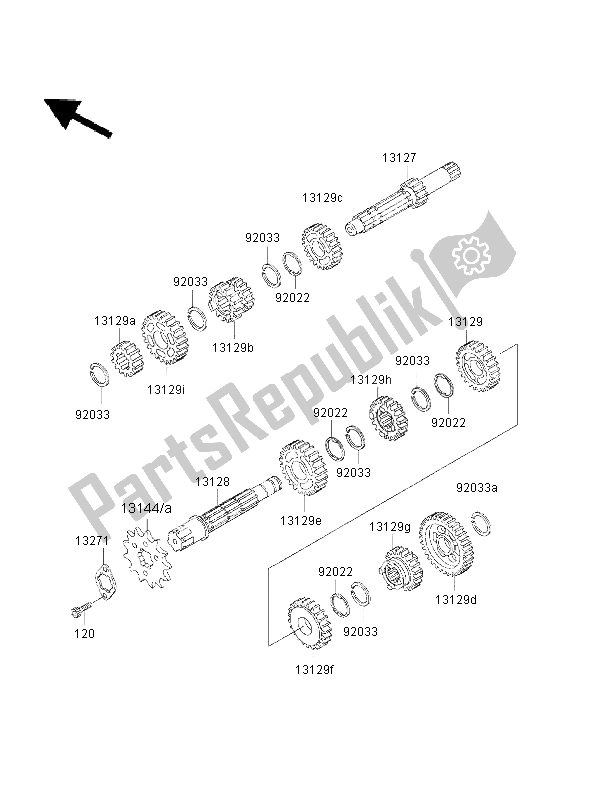 All parts for the Transmission of the Kawasaki KMX 125 2001
