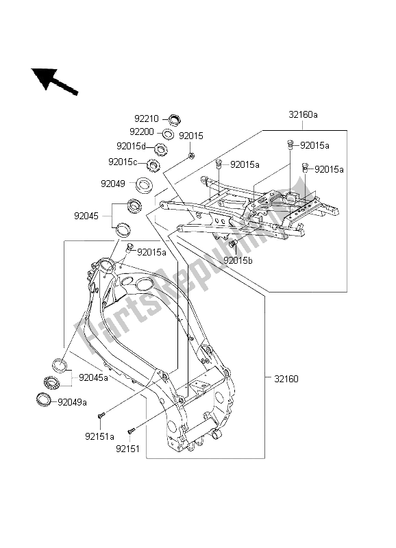 All parts for the Frame of the Kawasaki Ninja ZX 9R 900 2001