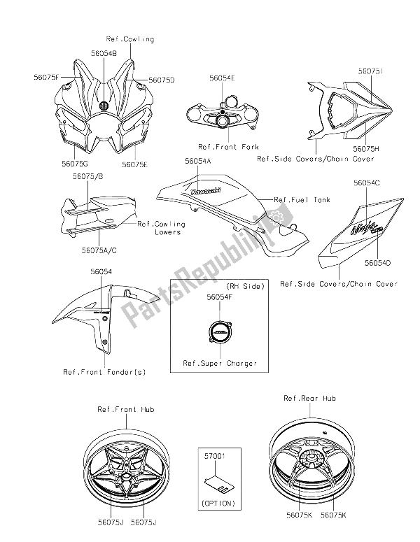 Todas las partes para Calcomanías de Kawasaki Ninja H2 1000 2015