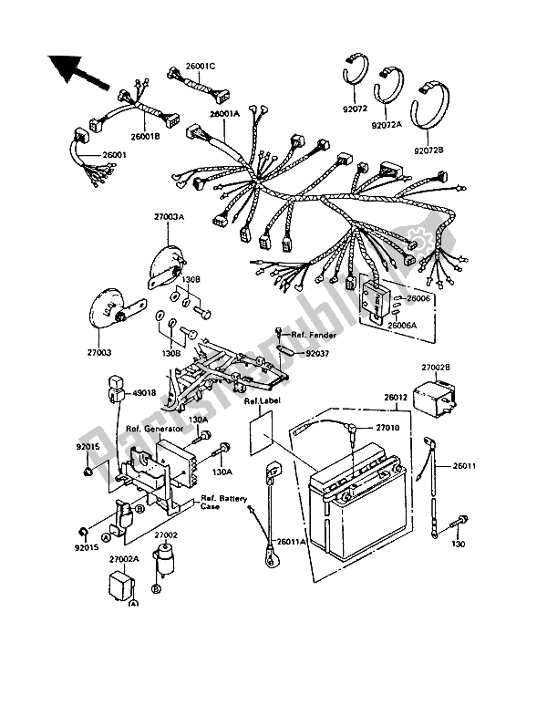 Toutes les pièces pour le Châssis équipement électrique du Kawasaki GPZ 550 1986