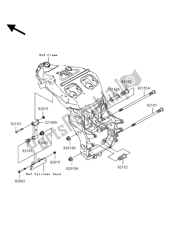 All parts for the Engine Mount of the Kawasaki Ninja ZX 12R 1200 2004