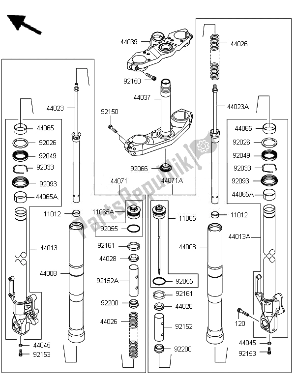 Tutte le parti per il Forcella Anteriore del Kawasaki Versys 650 2010