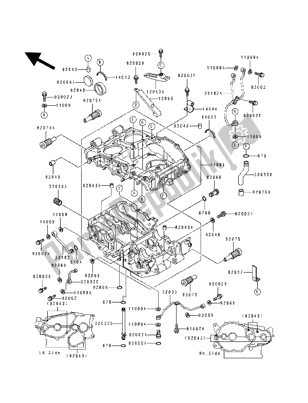 All parts for the Crankcase of the Kawasaki GPZ 500S 1993