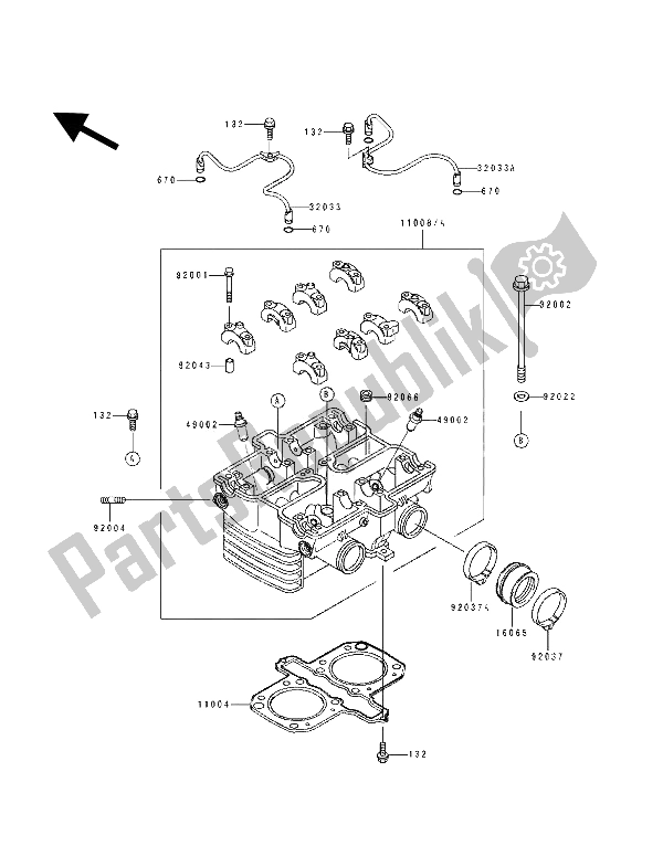 All parts for the Cylinder Head of the Kawasaki GPZ 500S 1993