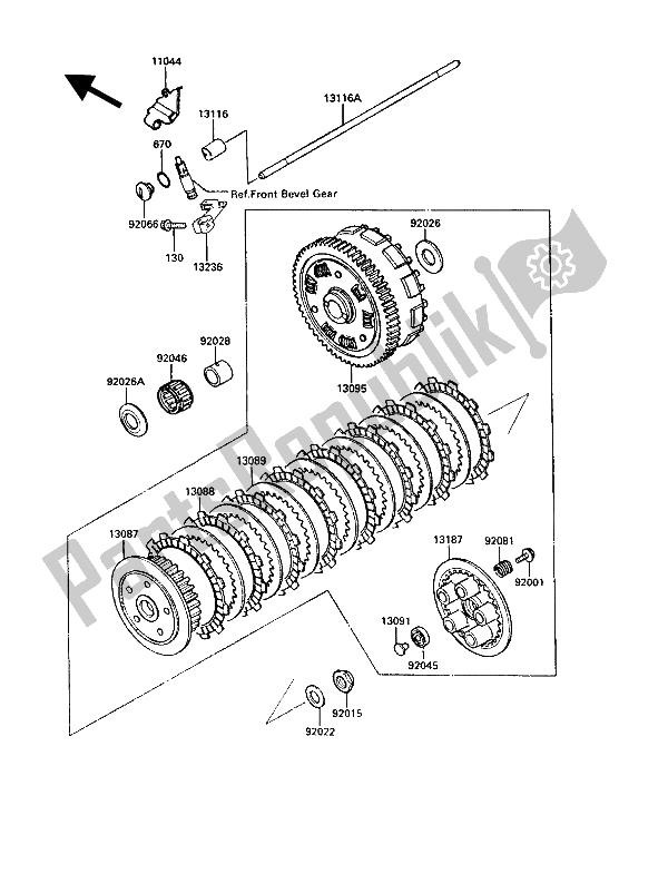 All parts for the Clutch of the Kawasaki VN 750 Twin 1987