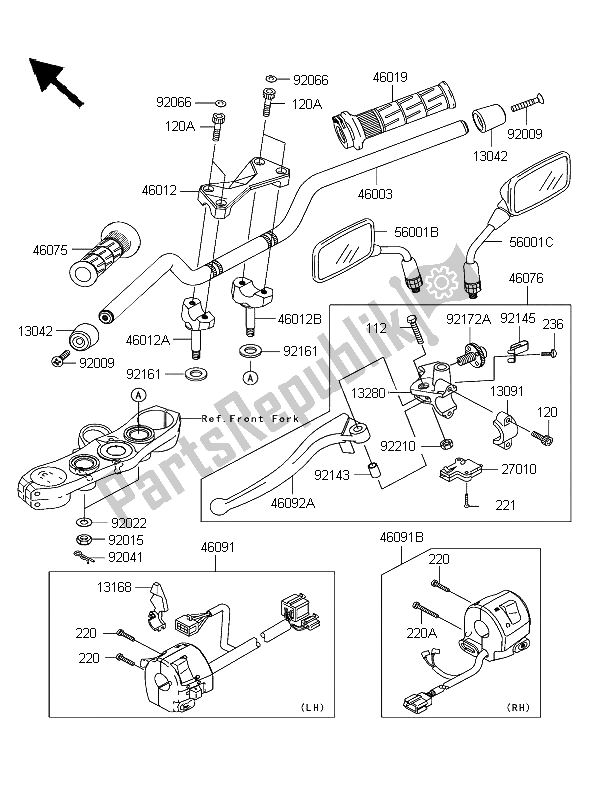 All parts for the Handlebar of the Kawasaki Z 1000 2003