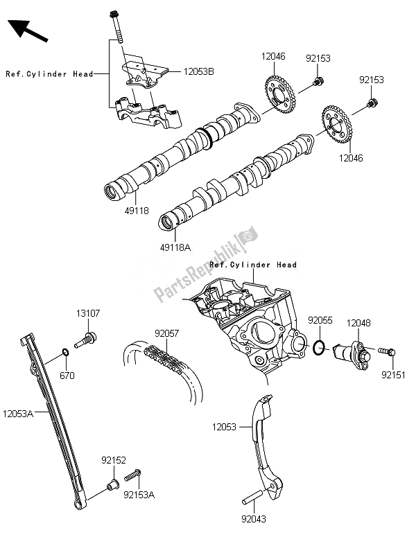 Toutes les pièces pour le Arbre (s) à Cames Et Tendeur du Kawasaki Ninja ZX 6R ABS 600 2014