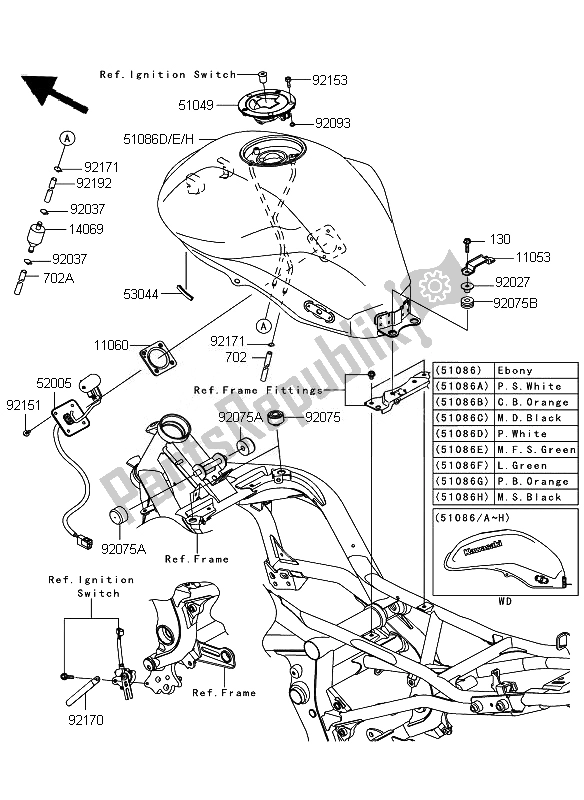 All parts for the Fuel Tank of the Kawasaki ER 6N 650 2011