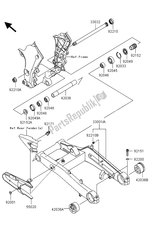 All parts for the Swingarm of the Kawasaki Z 1000 SX ABS 2013