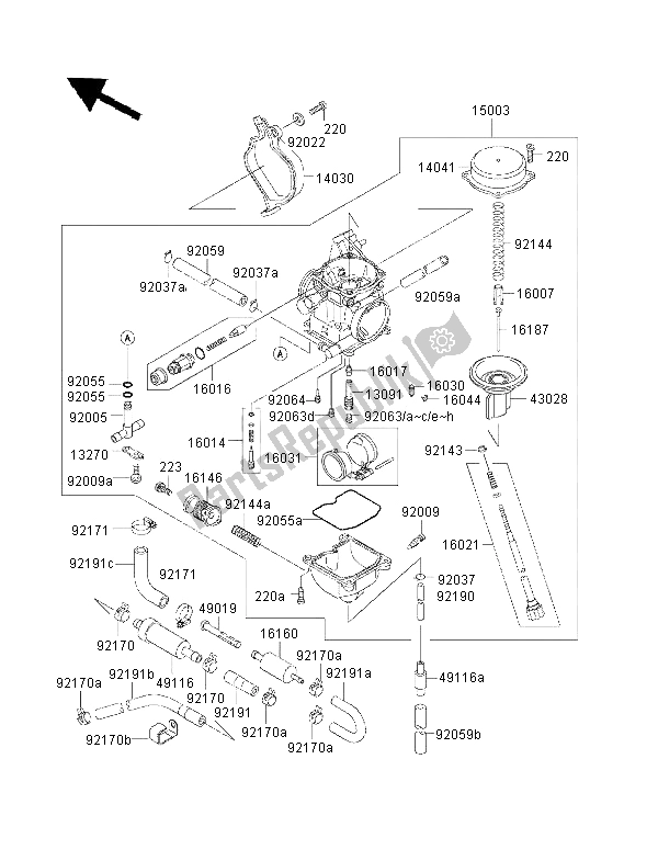 Tutte le parti per il Carburatore del Kawasaki KVF 400 2000