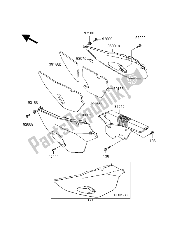 Toutes les pièces pour le Couvercles Latéraux Et Couvre Chaîne du Kawasaki KLR 650 1996