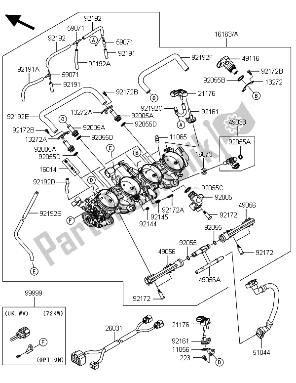 All parts for the Throttle of the Kawasaki Ninja ZX 10R ABS 1000 2014