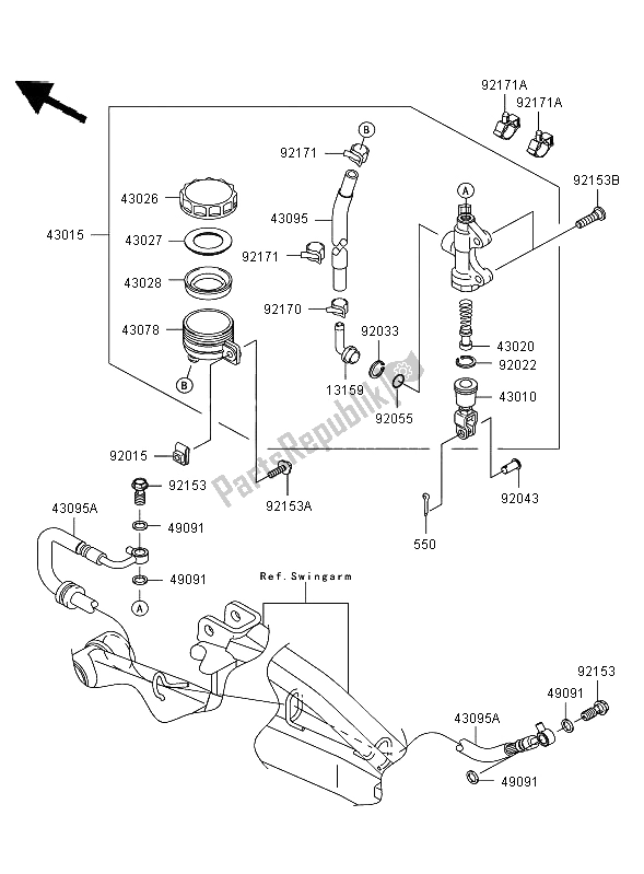 All parts for the Rear Master Cylinder of the Kawasaki ER 6N 650 2006
