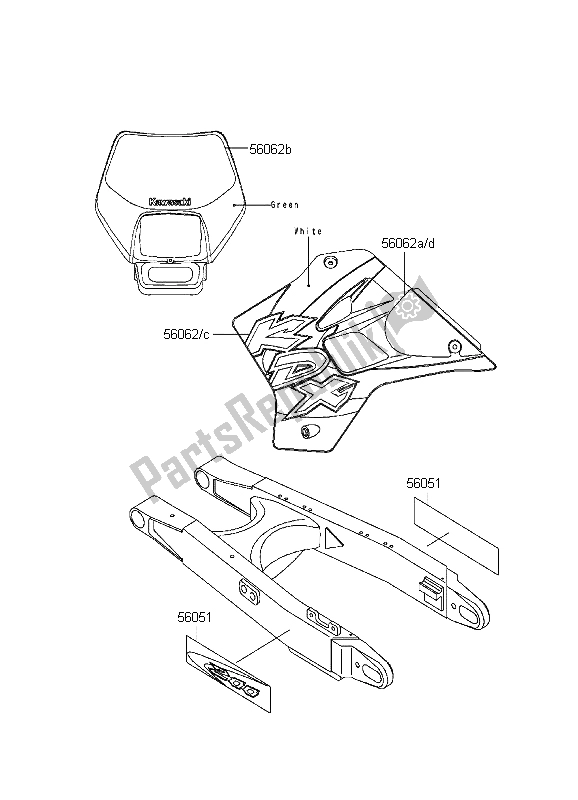 All parts for the Decals of the Kawasaki KDX 200 1999