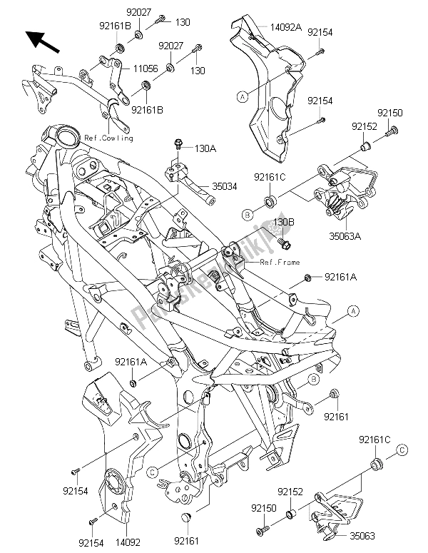 Tutte le parti per il Montaggi Della Struttura del Kawasaki Ninja 250 SL 2015