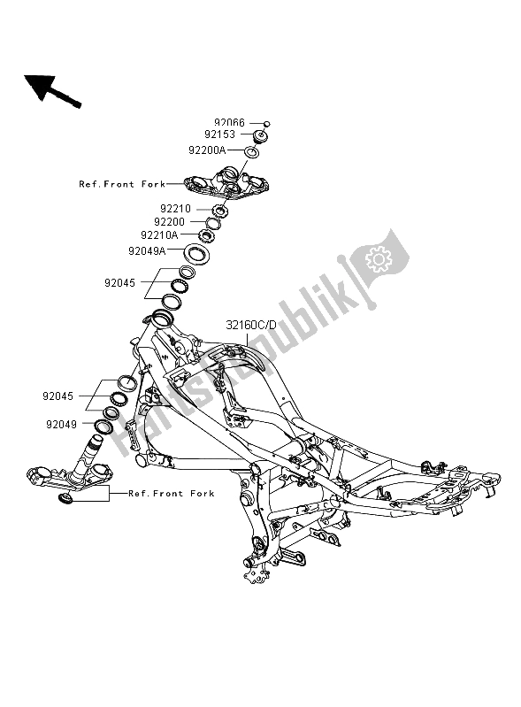 All parts for the Frame of the Kawasaki ER 6N 650 2008